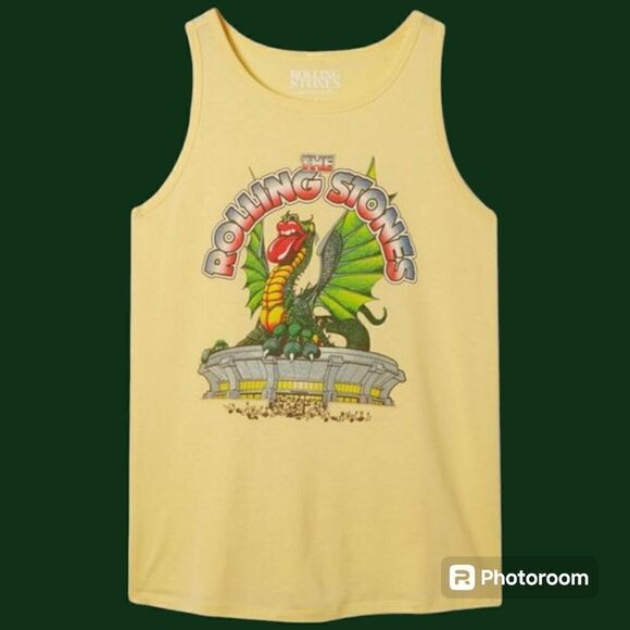 5X 28W Torrid Yellow The Rolling Stones Crew Neck Tank Dragon Lips Band Classic - Picture 1 of 7